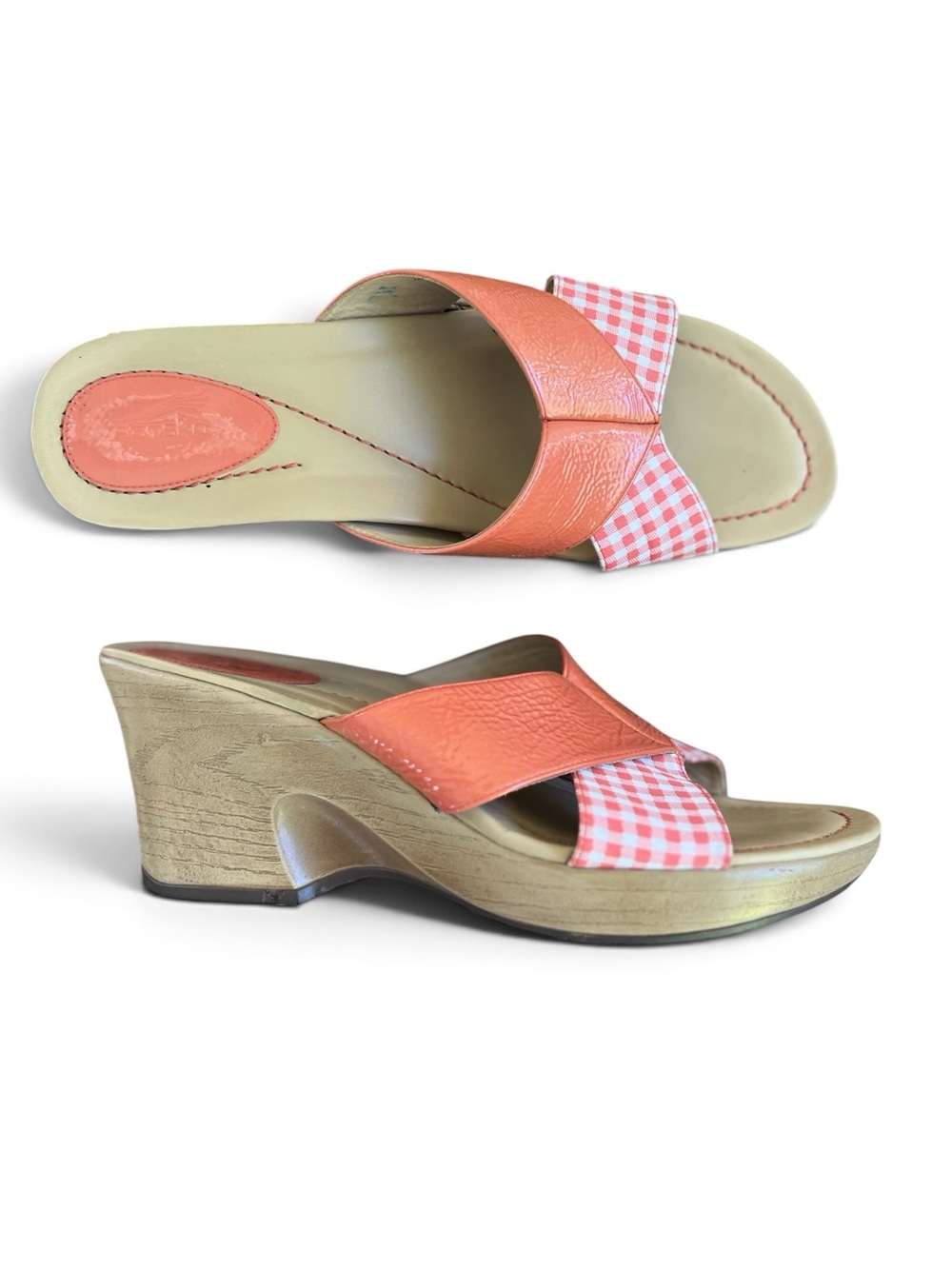 Dansko Coral Gingham Wedge Sandals